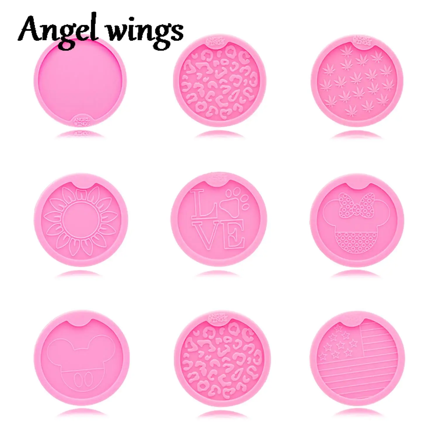 

DY0173 2.5in/2.9in Sunflower, American flag, Pot Leaf hemp, leopard print Car Coaster Molds Art DIY Silicone Craft Molds Resin