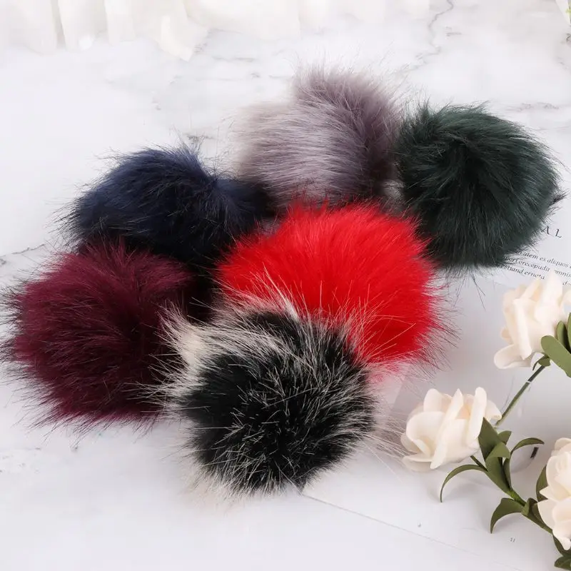 

12pcs 10cm Faux Artificial Fur Pom Pom Ball with Elastic Band for DIY Knitting Hat Bag Scarf Accessories R66B