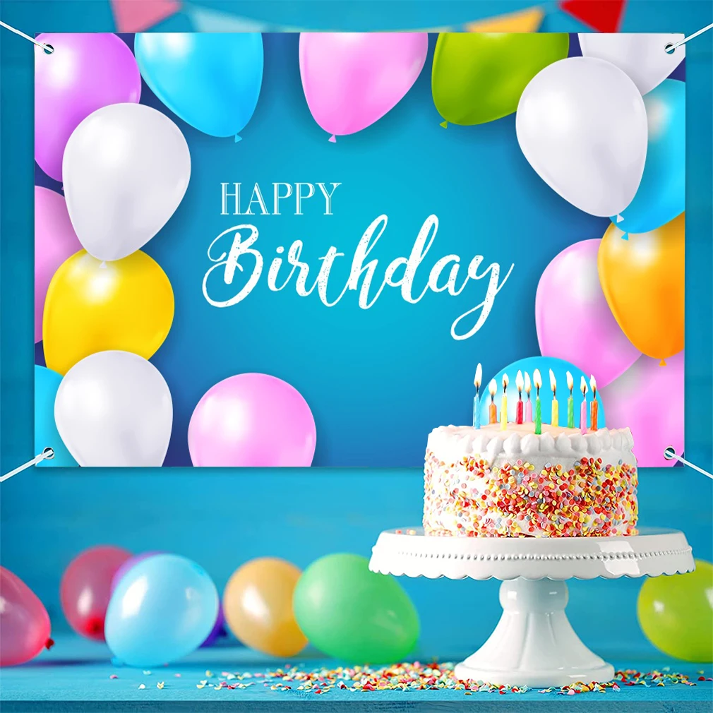 

Happy birthday banner background colorful balloon blue theme photography children birthday party decoration supplies