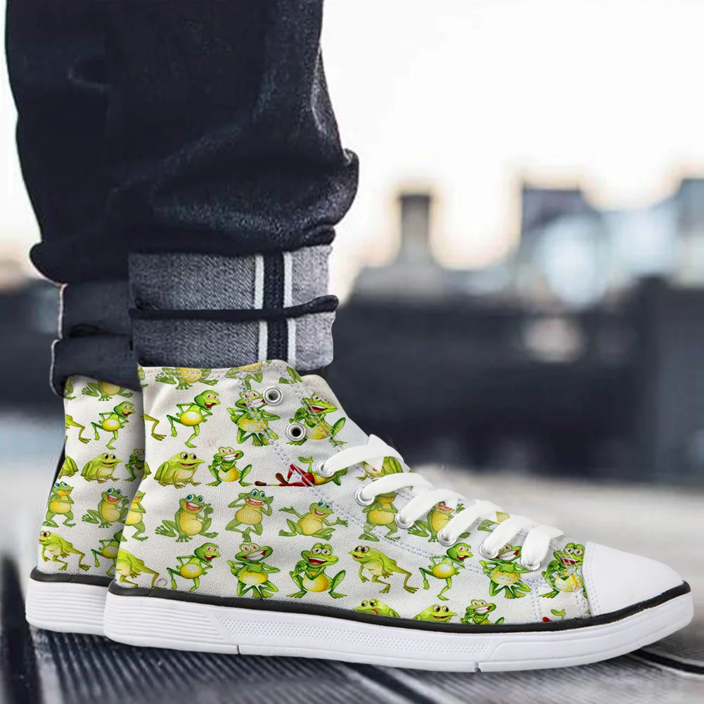 WHEREISART/Женская парусиновая обувь Мультяшные лягушки высокая флэтс унисекс
