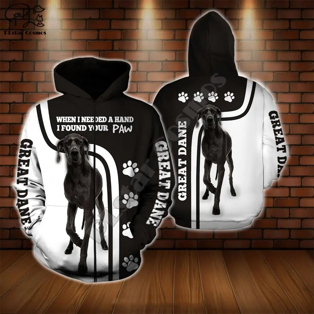 

Men Unisex great dane limited edition 3d dog print zipped hoodie long sleeve Sweatshirts jacket pullover tracksuit
