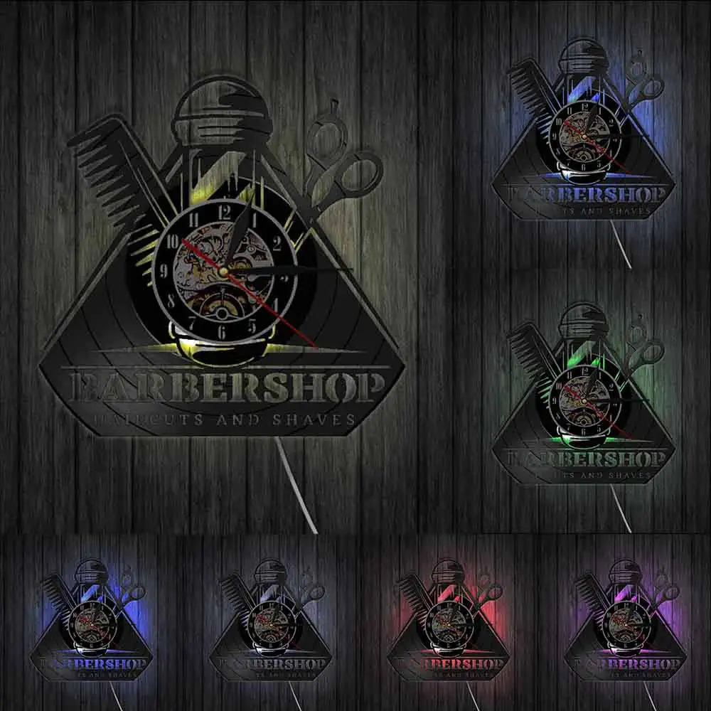 Парикмахерская Ретро виниловые LP запись настенные часы подарок для парикмахера