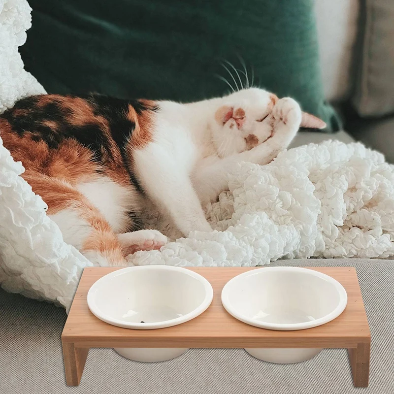 

Fashion Cat Dog Feeders Bowls Bamboo Tableware Ceramic Pet Food Water Bowl High Grade Antiskid Pet Supplies Dog Cat Bowl M
