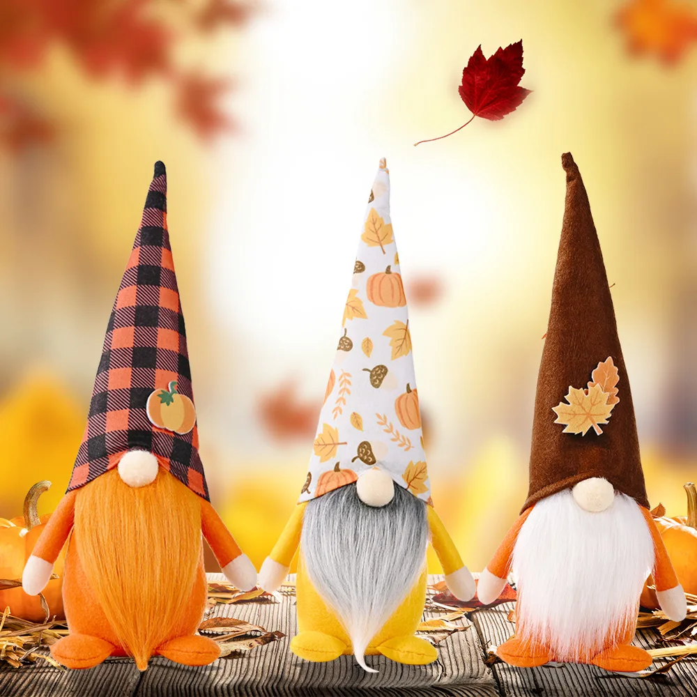 

New Autumn Harvest Festival Pumpkin Maple Leaf No Face Standing Doll Decoration Shopping Mall Home Thanksgiving Decoration