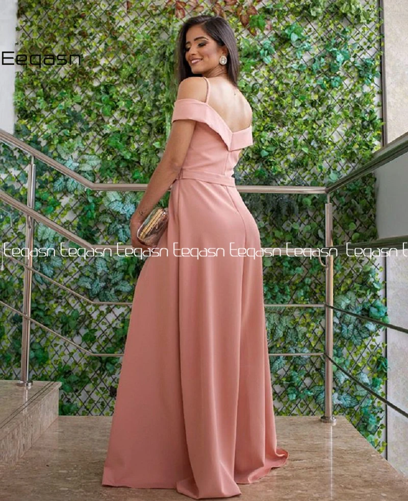 

Sexy Long Satin Prom Dresses for Women Spaghetti Straps Floor Length Zipper Custom Made Party Gowns with Split Vestido De Festa