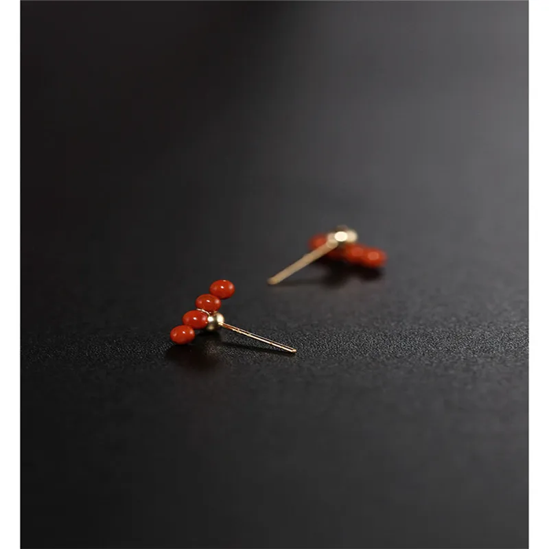 DAIMI Liangshan South Red Agate Earrings gemstones Women's Day Genuine Yellow 18K Gold Valentine's Gift | Украшения и