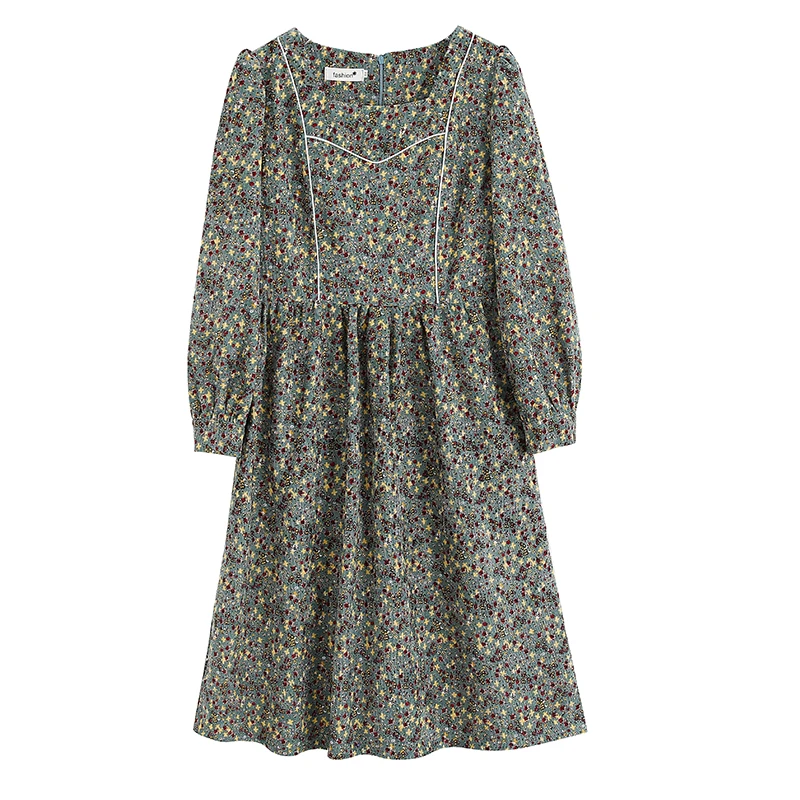 

XIBUSANA Women Corduroy Dresses 2020 Autumn Winter Female Long Sleeve High Waist Vintage Printed Floral Casual Dress Vestidos