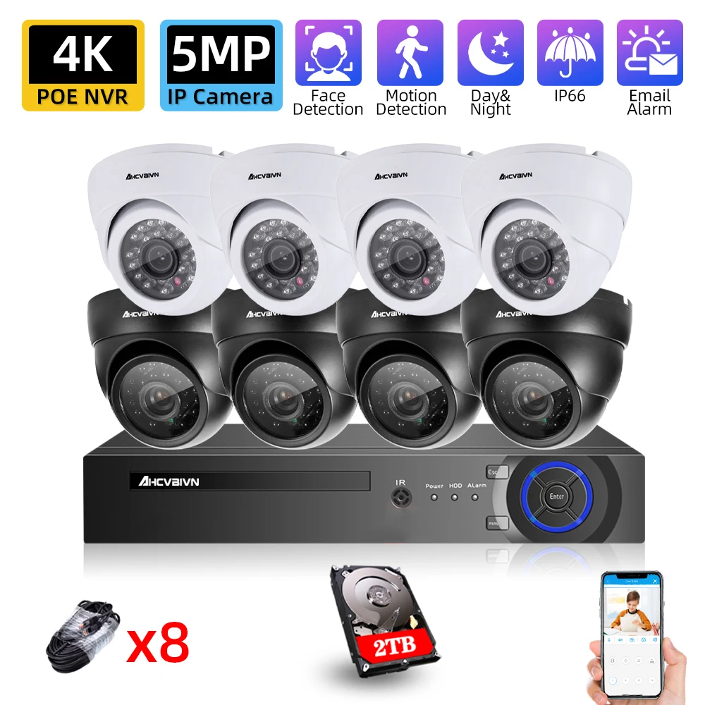 

HD-камера видеонаблюдения, 8 каналов, POE, NVR, 5 Мп