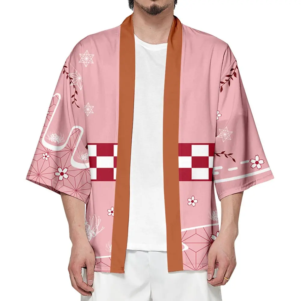 

Demon Slayer: Kimetsu no Yaiba Kamado Nezuko Japanese Kimono Haori Yukata Cosplay Adult Summer Short Sleeve Shirts Streetwear