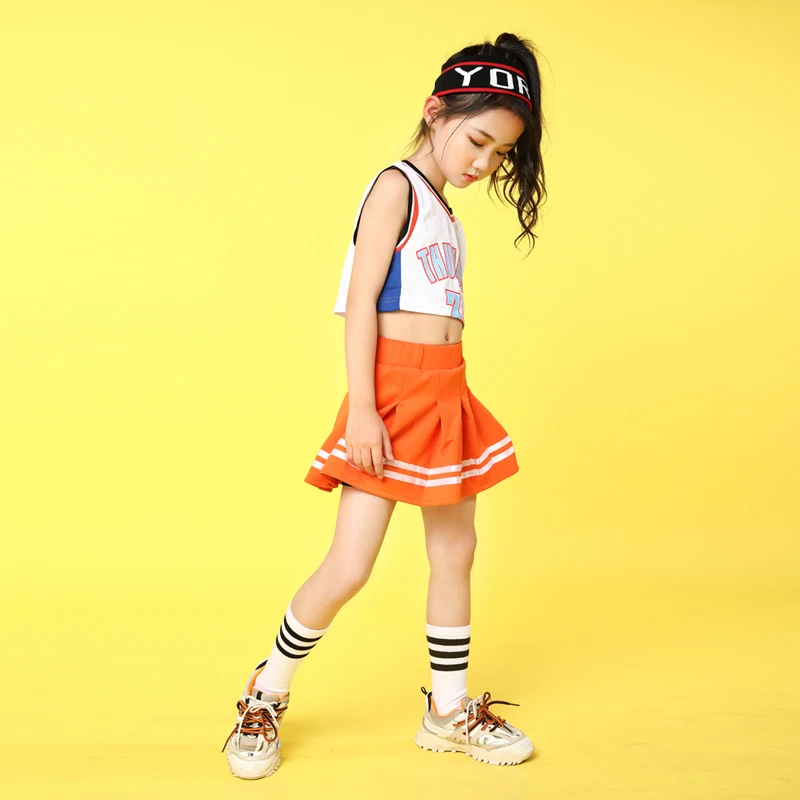 Детская одежда в стиле хип хоп белый Повседневный жилет топы оранжевая юбка для