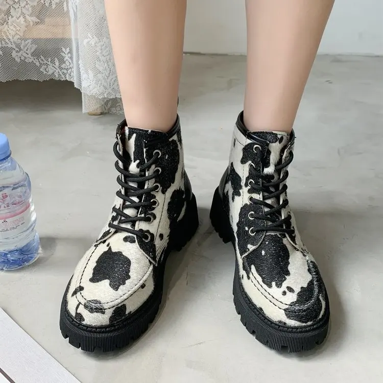 

Women Motorcycle Boots Autumn Winter Fashion Solid Color Martin Boots Women High Quality Comfortable Cow pattern Female Boots