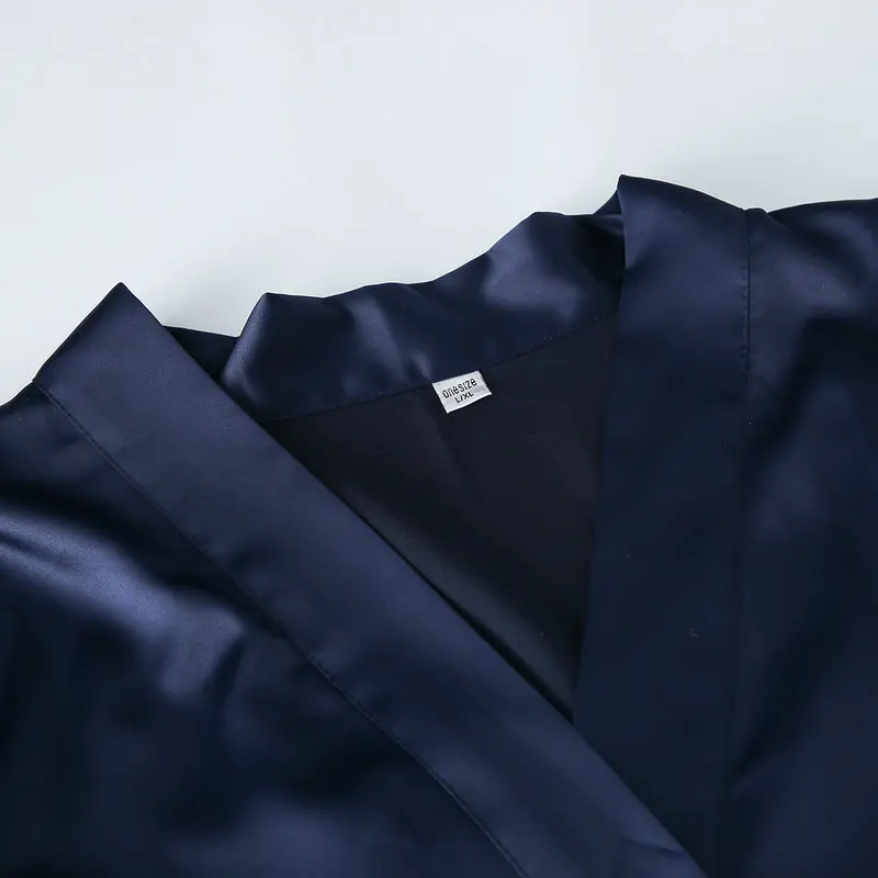 2020 New Navy Matt Satin Kimono Robes with Lace Women Wedding Bride Robes Sleepwear Bridesmaid Robes Bridal Robes