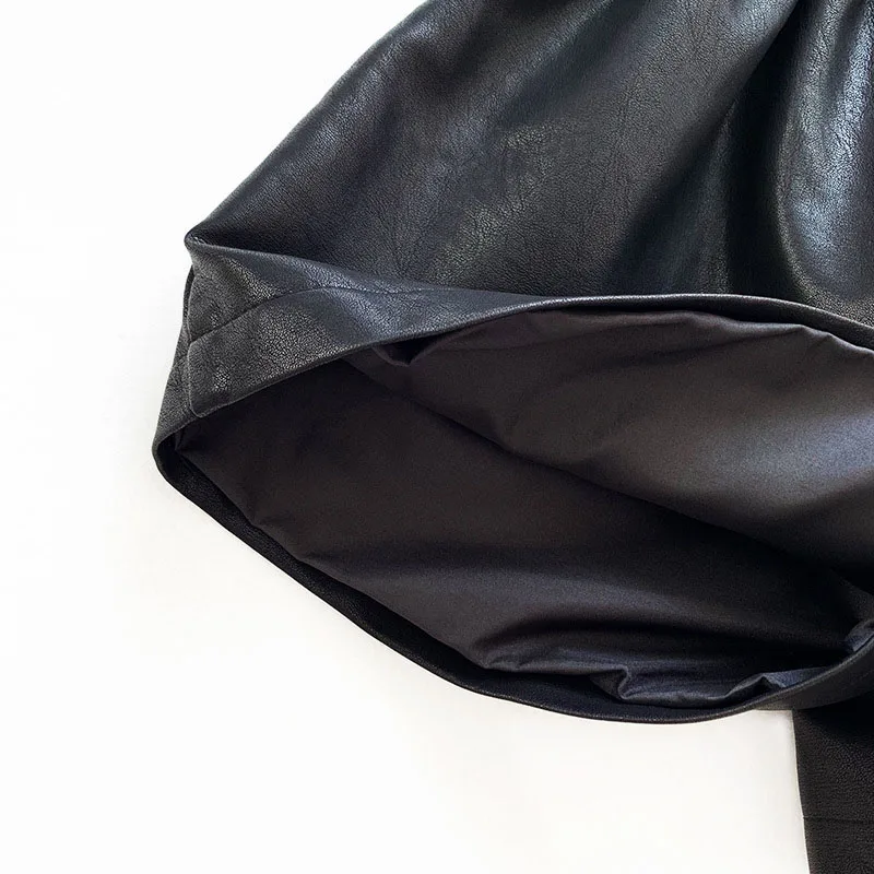 

Women's PU Leather Shorts With Sashes Belts High Waist Autumn Winter Elastic Waist Ruffles Short Pants Lady Faux Leather Shorts