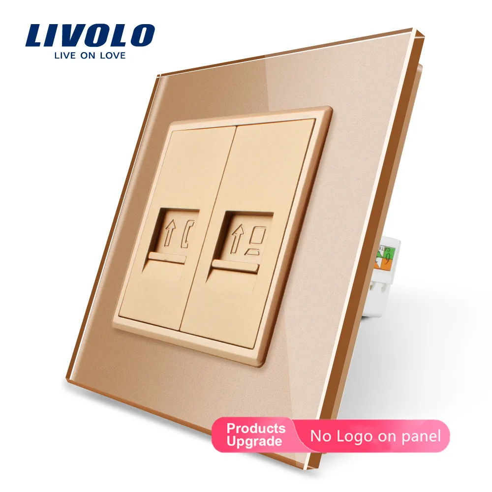 Livolo manufacture7 цветов кристальная стеклянная панель, 2 банды стены тел и Com розетка/розетка C791TC-11 без адаптера штепсельной вилки, без логотипа - Тип: Gold-No logo
