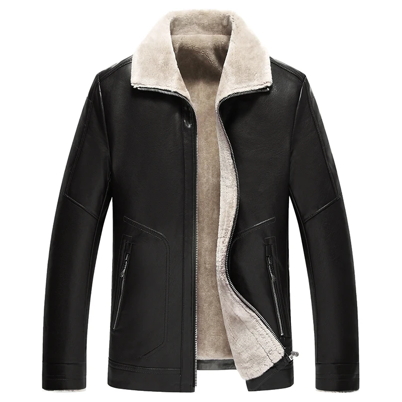 

2021 High Quality 8XL Winter Warm Men's Leather Jacket Stand Collar Big Man Faux Leather Coat Brown Black Male Jackets 1886