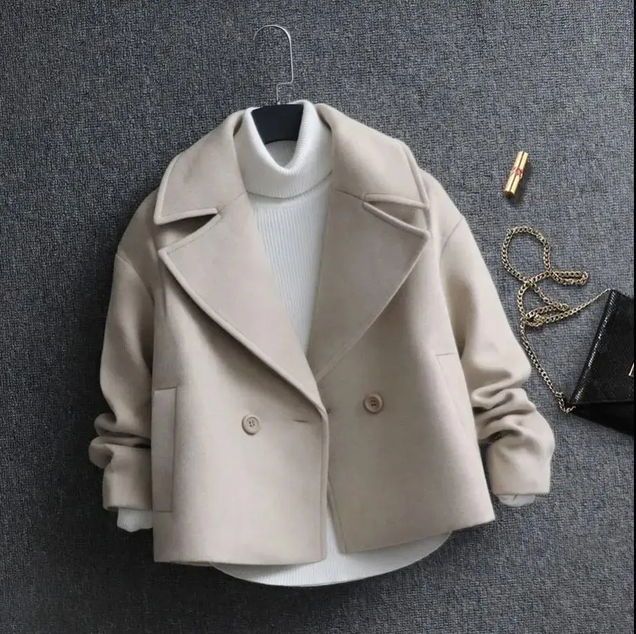 

2022 long women slim size medium length temperament woolen coat xd001