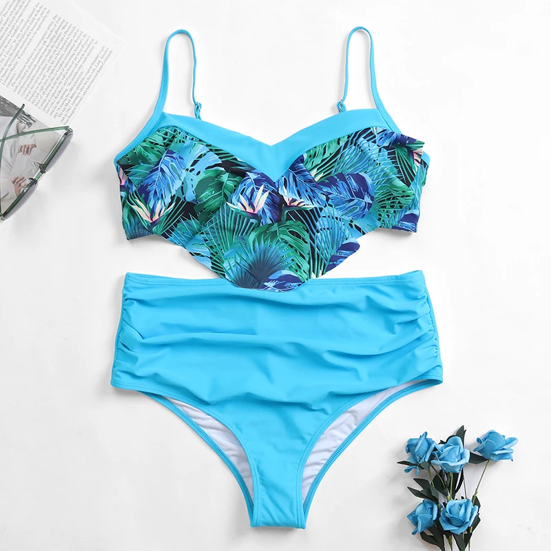 

Floral Ruffled Bikini Set 2021 Summer Women Sexy V-Neck High-Waisted Two Piece Swimsuit Beach Bathing Suit Swimwear Biquinis