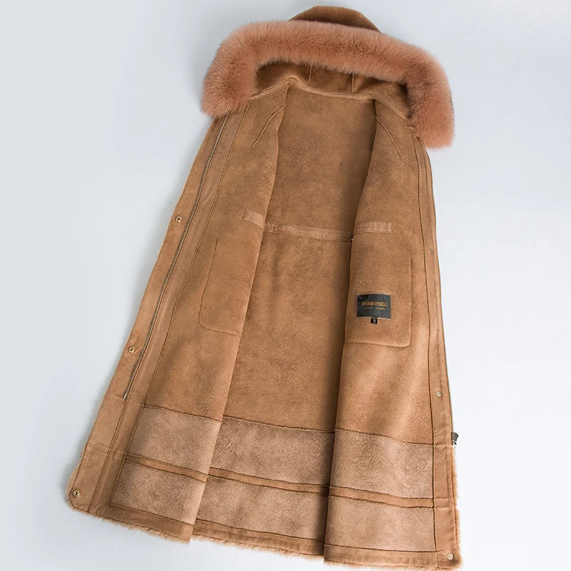 Шуба из натурального меха лисы с мехом капюшоном овечьей кожи 100% Шерстяное