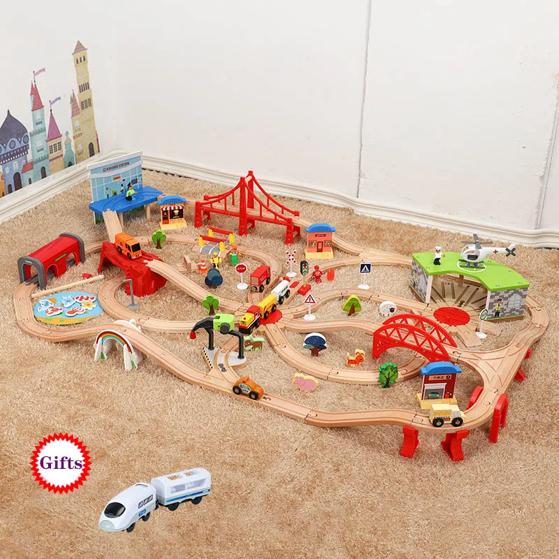 

Wooden Trains Track Toy Magical Track Station Railway Model Compatible with Biro All Brands Train Educational Toys Racing Track