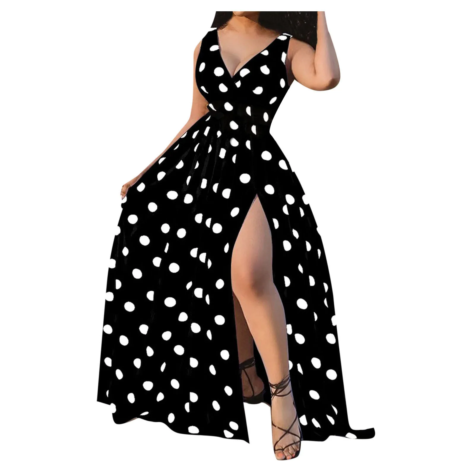 

Vintage Sexy Dress Women Fashion V-neck Sexy Sleeveless Print Summer Party High Slit Maxi Dress Ladies Plus Size Dress Vestido#G