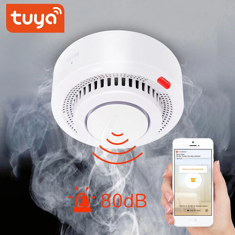 Умный детектор дыма Tuya Wi Fi сигнализация для дома пожарная противопожарная