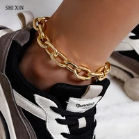 shixin hip hop chunky chain anklet ankle bracelets for women charms bracelet on the leg fashion foot bracelet chain jewelry 2021