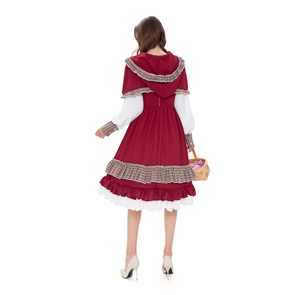 

Fairy Tale Little Red Riding Hood Costume For Women Japanese Lolita Dress Adult Halloween Cosplay Fantasia Dress Up Dress+Cloak