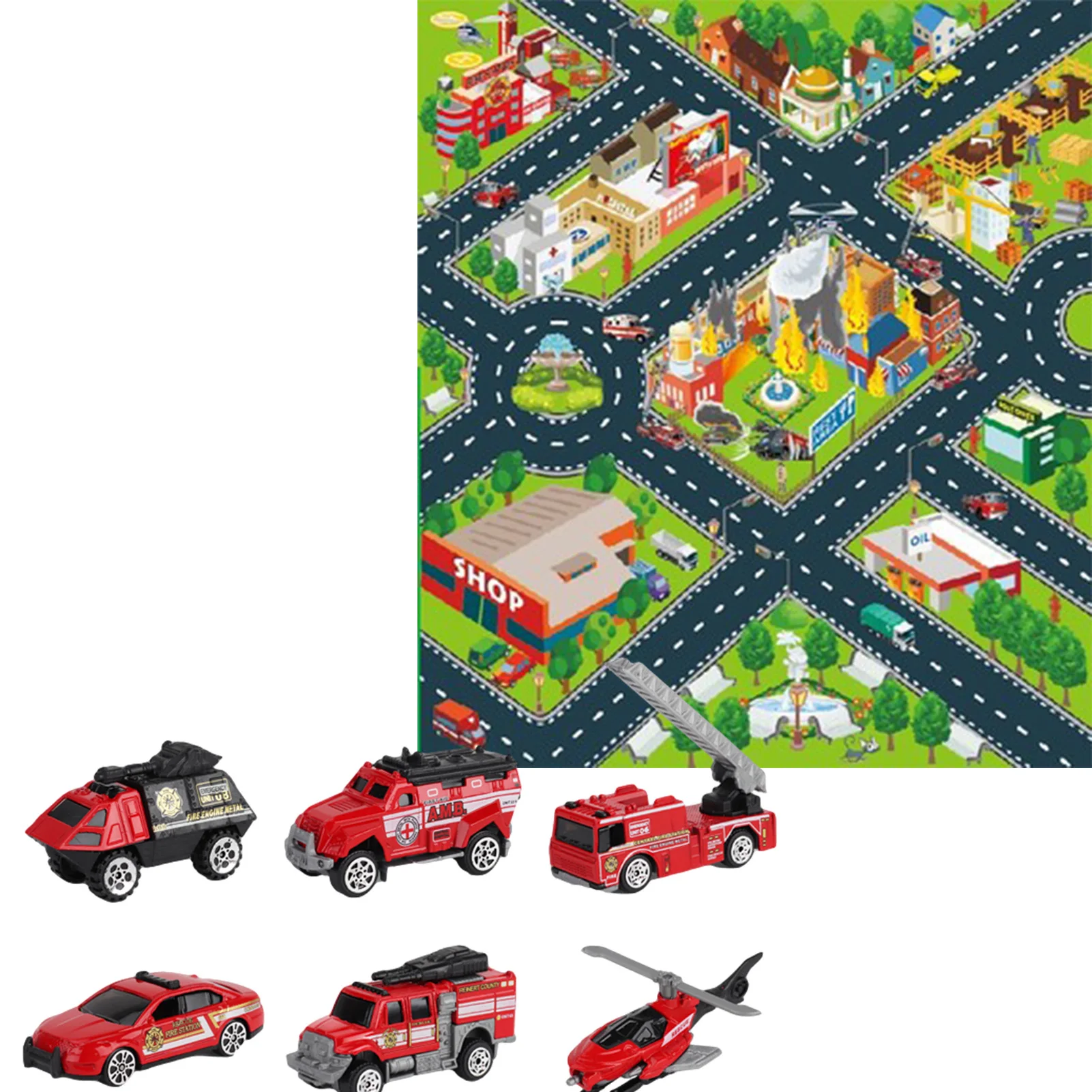 

6pcs/set Diecast Mini Alloy Construction Vehicle Fire Track Car Set with Crawling Mat Boy Toy Car Model Children Birthday Gifts