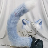 new black blue cat ears hair hoop headband headwear tail set hand made work for kc rem cosplay party game costume accessories