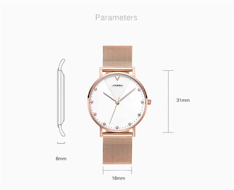 SINOBI Модные женские наручные часы с бриллиантами золотые Топ люксовый бренд