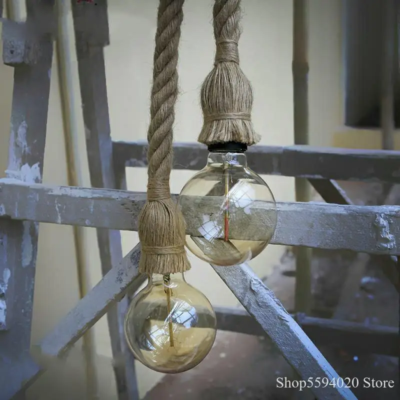 Винтажные подвесные светильники из пеньковой веревки потолочные в стиле ретро