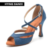 hying dance ladies latin dance shoes navy denim flare heels