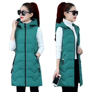 Женский Теплый жилет с капюшоном, длинный ватный жилет размера плюс, карамельного цвета, зимний сезон 2019