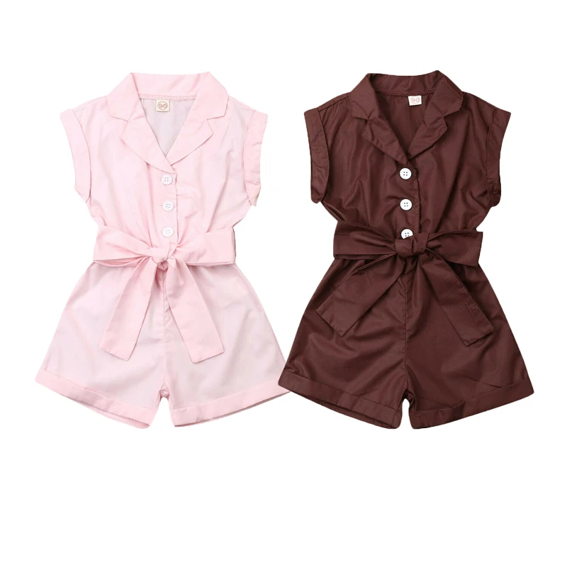 

От 1 до 6 лет для маленьких девочек Одежда для девочек без рукавов с отложным воротником и комбинезон; Детская цельнокроеная одежда сплошной ...