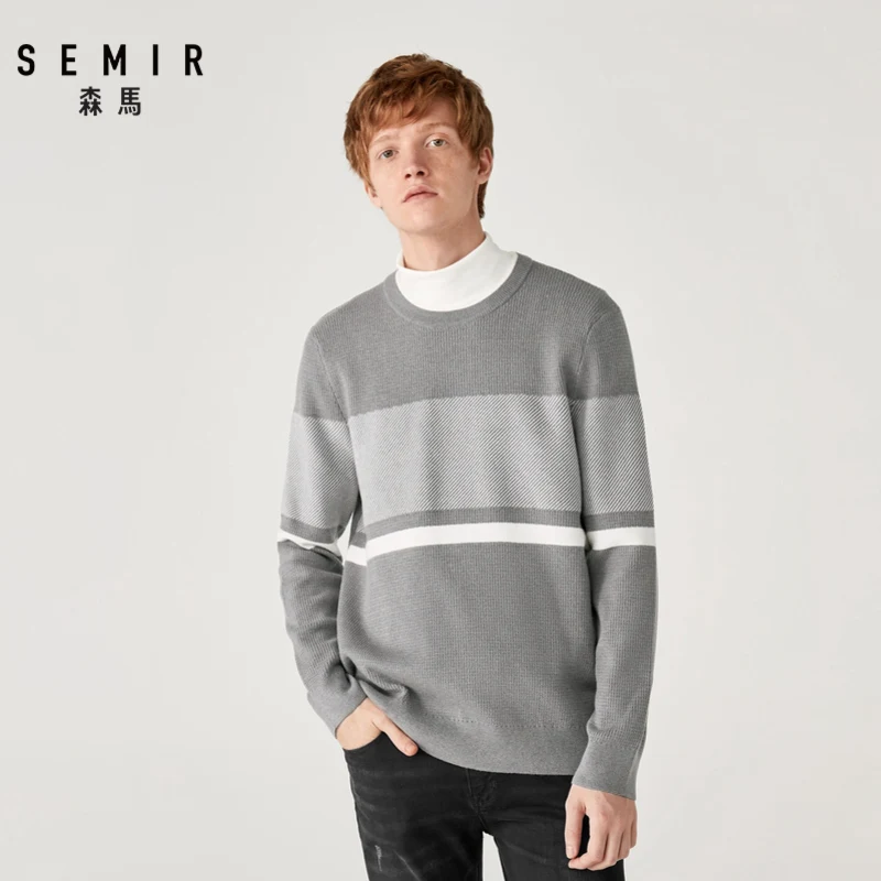 Пуловер Semir мужской свитер Молодежный зимний теплый Свободный Полосатый рубашка