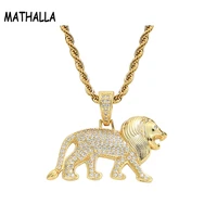 mathalla animal jewelry hip hop iced out aaa cubic zircon lion pendant gold brass micro paved cz lion necklace for men