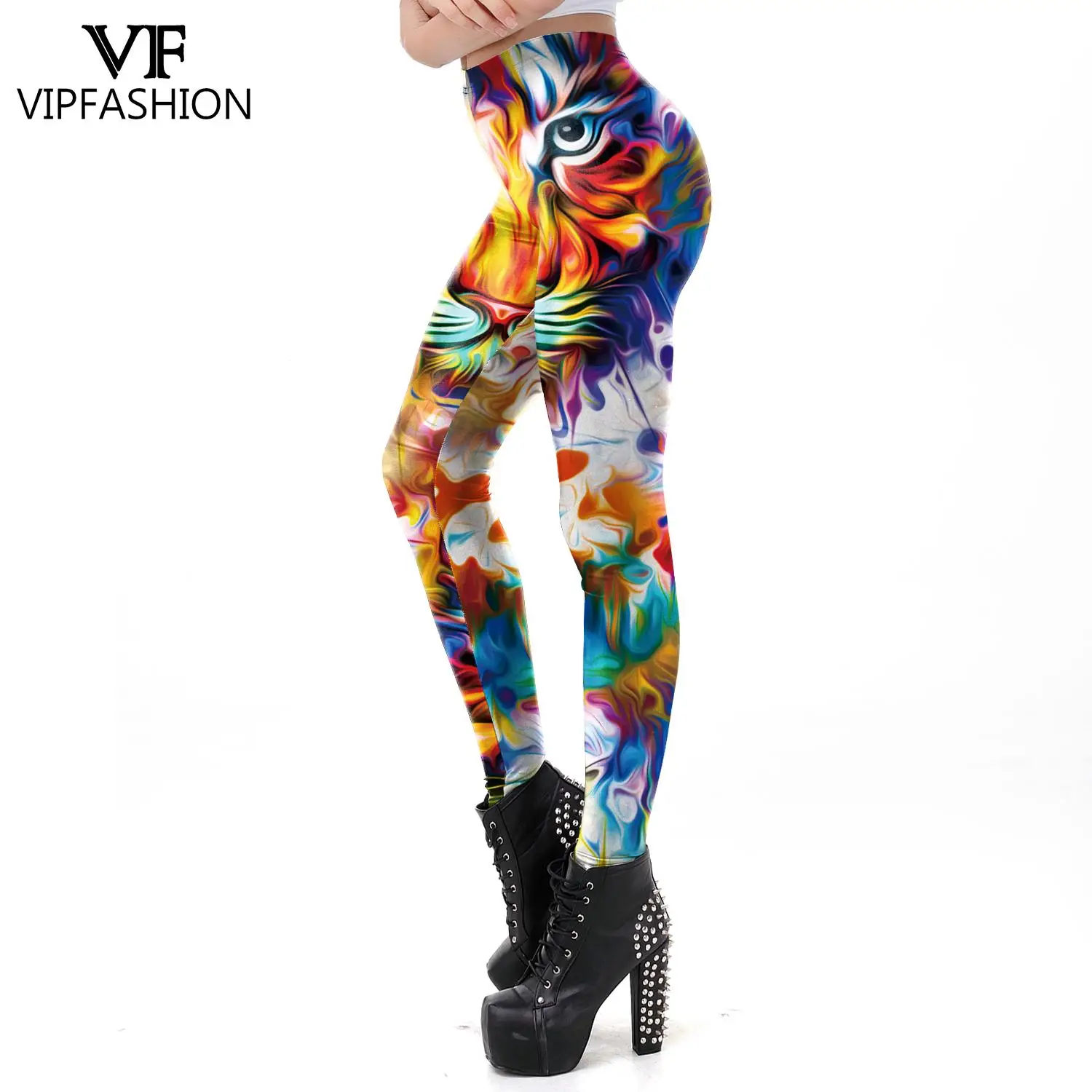 

VIP FASHION Printed Leggings Women's Pants Sexy Fitness Activewear Elastic High Waist Tights Color Skinny Trousers Slim Leggings