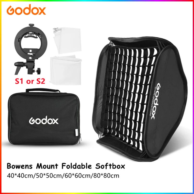 

Godox 40*40cm/50*50cm/60*60cm/80*80cm Flash Foldable Softbox For Camera Studio Lamp Optional With Bowen Mount S-Type Bracket