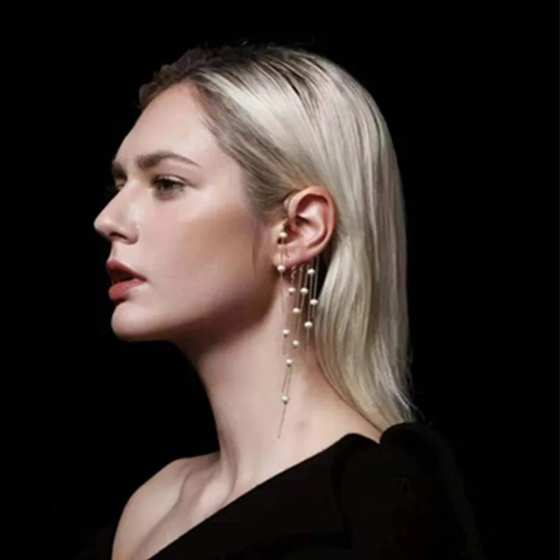 

Европейские и американские сетчатые красные длинные тонкие яркие серьги без отверстий для ушей