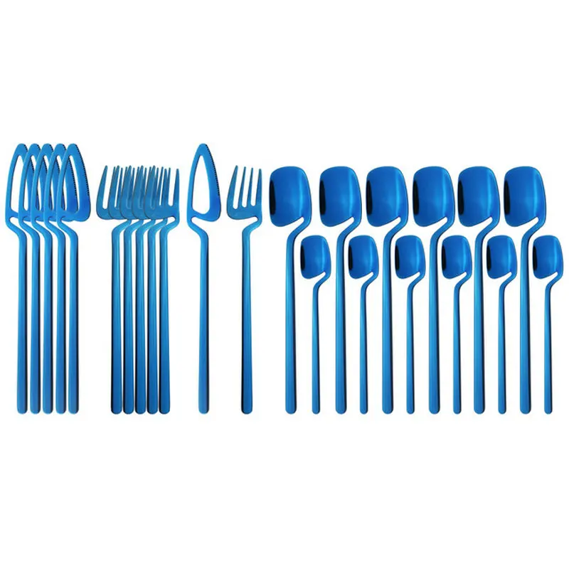 

24pcs Blue Mirror Stainless Steel Cutlery Set Gold Dinnerware Knife Fork Coffee Tea Spoons Western Kitchen Tableware Dinner Sets