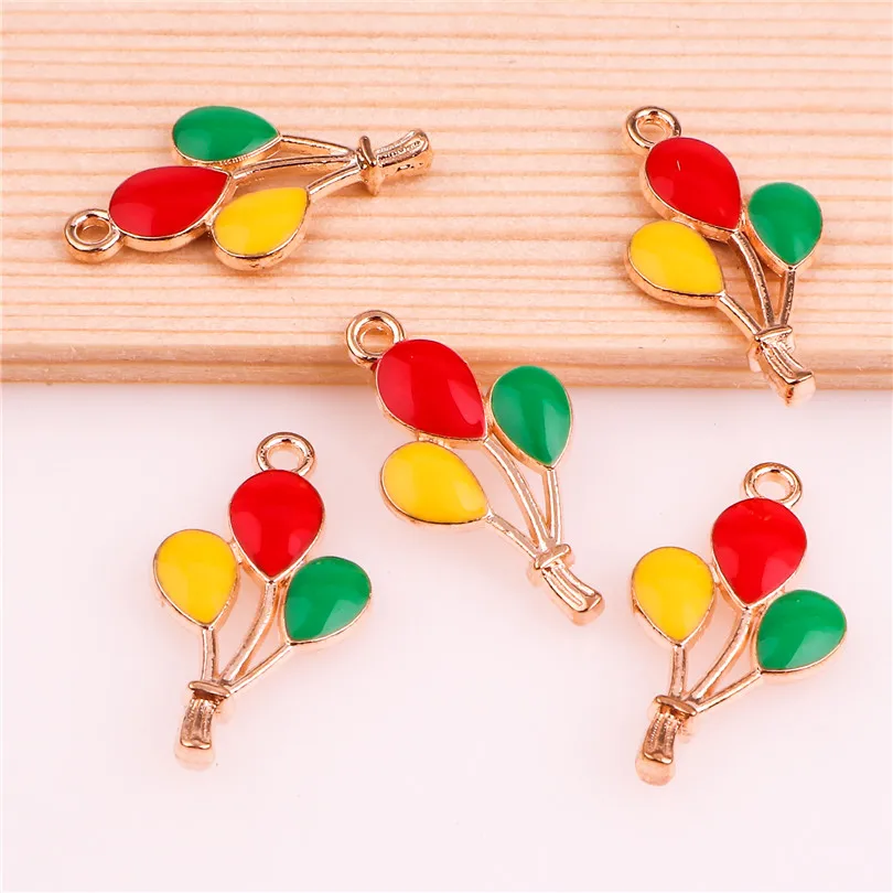 

10pcs/lot 23*13mm Alloy Enamel Drop Oil Three-color balloon golden Pendant Findings Charms for DIY Necklace Accessories Making