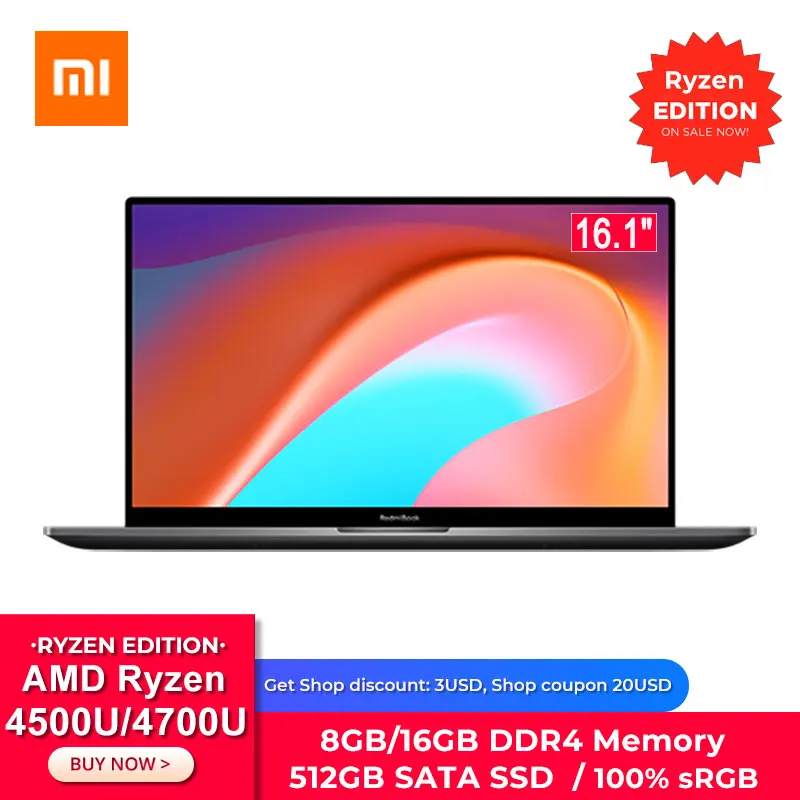 Xiaomi RedmiBook 16 ноутбук Ryzen Edition с AMD 4700U/4500U 1 дюймовый дисплей 100% sRGB Type C зарядка 512G SSD
