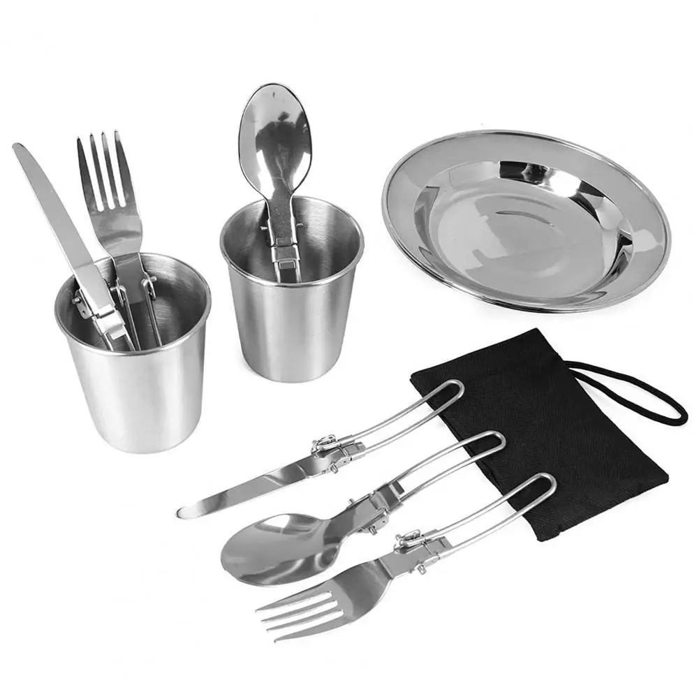 

10Pcs/Set Camping Cooking Supplies Portable Safe Silver Color Cookware Cooking Tool Kitchen Accessories for Outdoor Tableware
