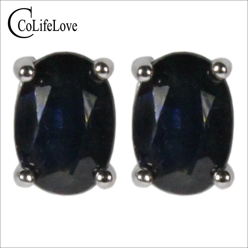 

CoLife Jewelry Black Sapphire Stud Earrings 5*7mm Natural Black Sapphire Silver Earrings 925 Silver Black Sapphire Jewelry