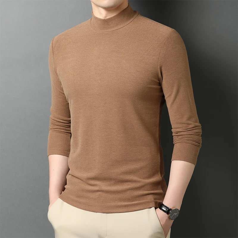 

2021 Tops Tees men Cotton half-high collar solid color long-sleeved t shirt 6868-654
