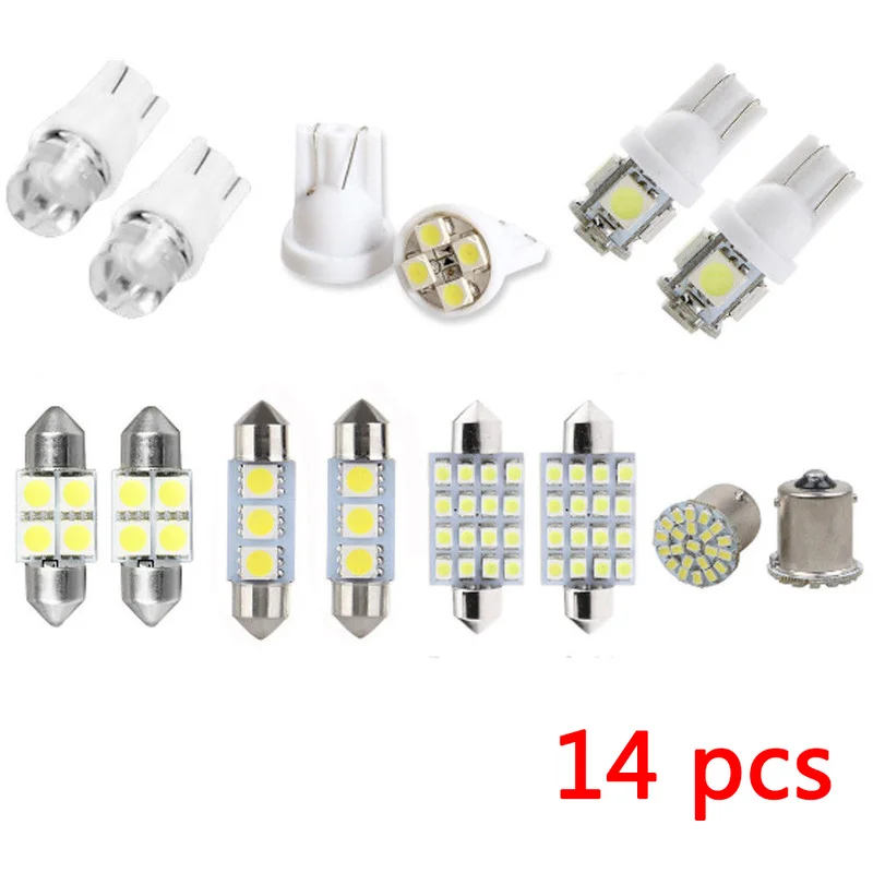 

14Pcs T10 W5W Mixed Car Interior LED Smd Light License Plate Lamp Reading Light Trunk Tail Parking Bulbs Set