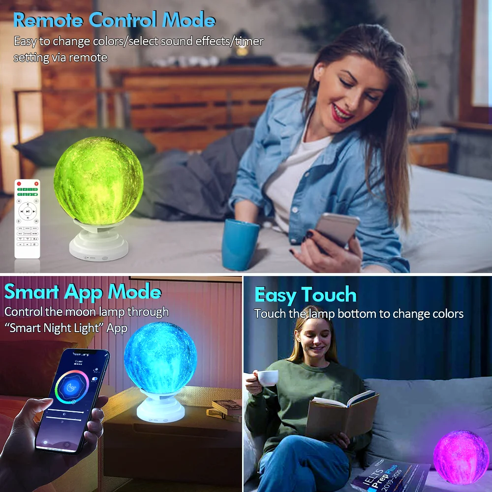 3D Moon Lamp White Noise Night Light Adjusted Speed Smart App Touch Galaxy Levitating with Remote Control 360°Flexible Rotation images - 6