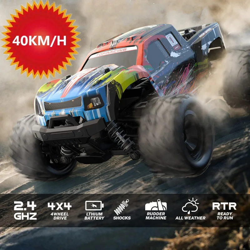 

High Power Moter 40KM/H 2.4G 4WD Remote Control Climbing Off-road Car Suspension Spring Shock Absorber RC Racing Car Vehical Toy