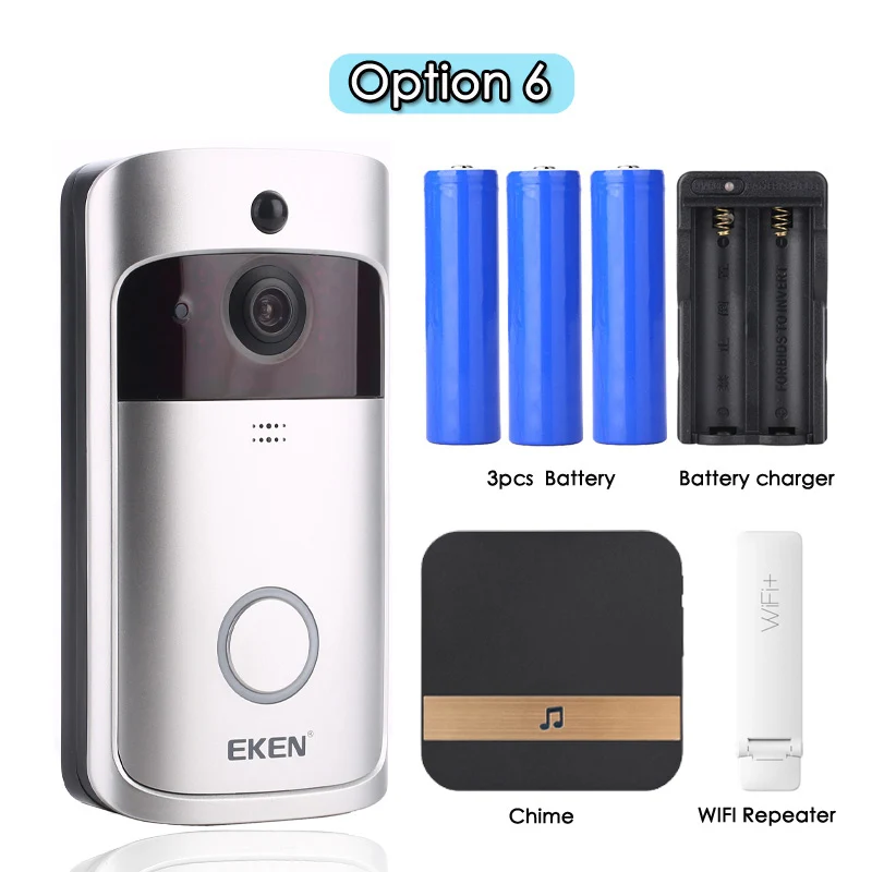 Option 6 EKEN V5 смарт WiFi видео дверной звонок камера визуальный домофон с колокольчиком ночного видения IP дверной звонок беспроводная домашняя камера безопасности - Цвет: Option 6