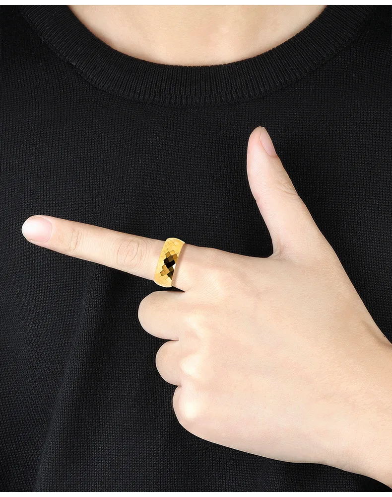 

Tungsten Carbide Ring Men's Korean Style Trendy Personality Ring Hip-Hop Single Golden Index Finger Fan Rring 2021 Summer New